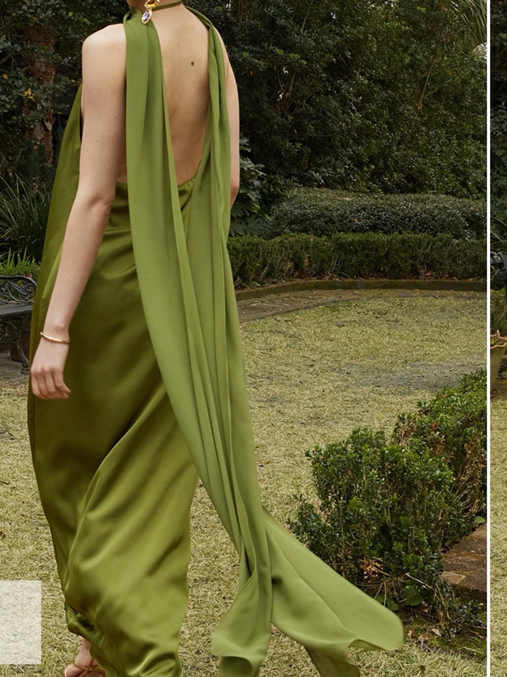 Satin Halter Maxi Dress in Olive Green - Picture 2 of 6